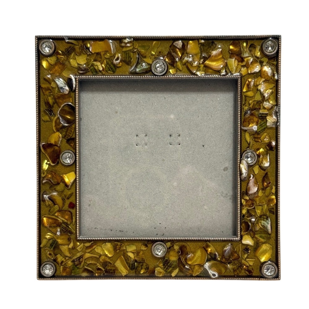 Tiger's Eye Shell Mosaic Square Picture Frame with Crystal Accents for 3.5 x 3.5